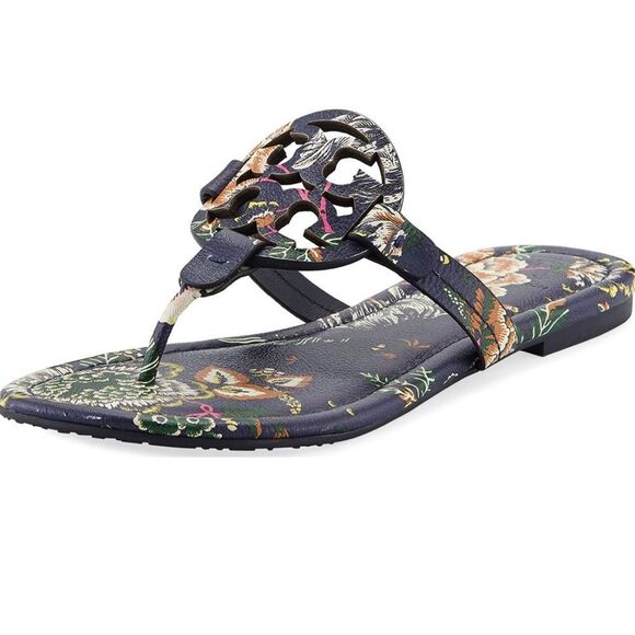 Tory Burch Miller Happy Times Navy Floral Sandals. Size 6M. NEW!! - Picture 1 of 9